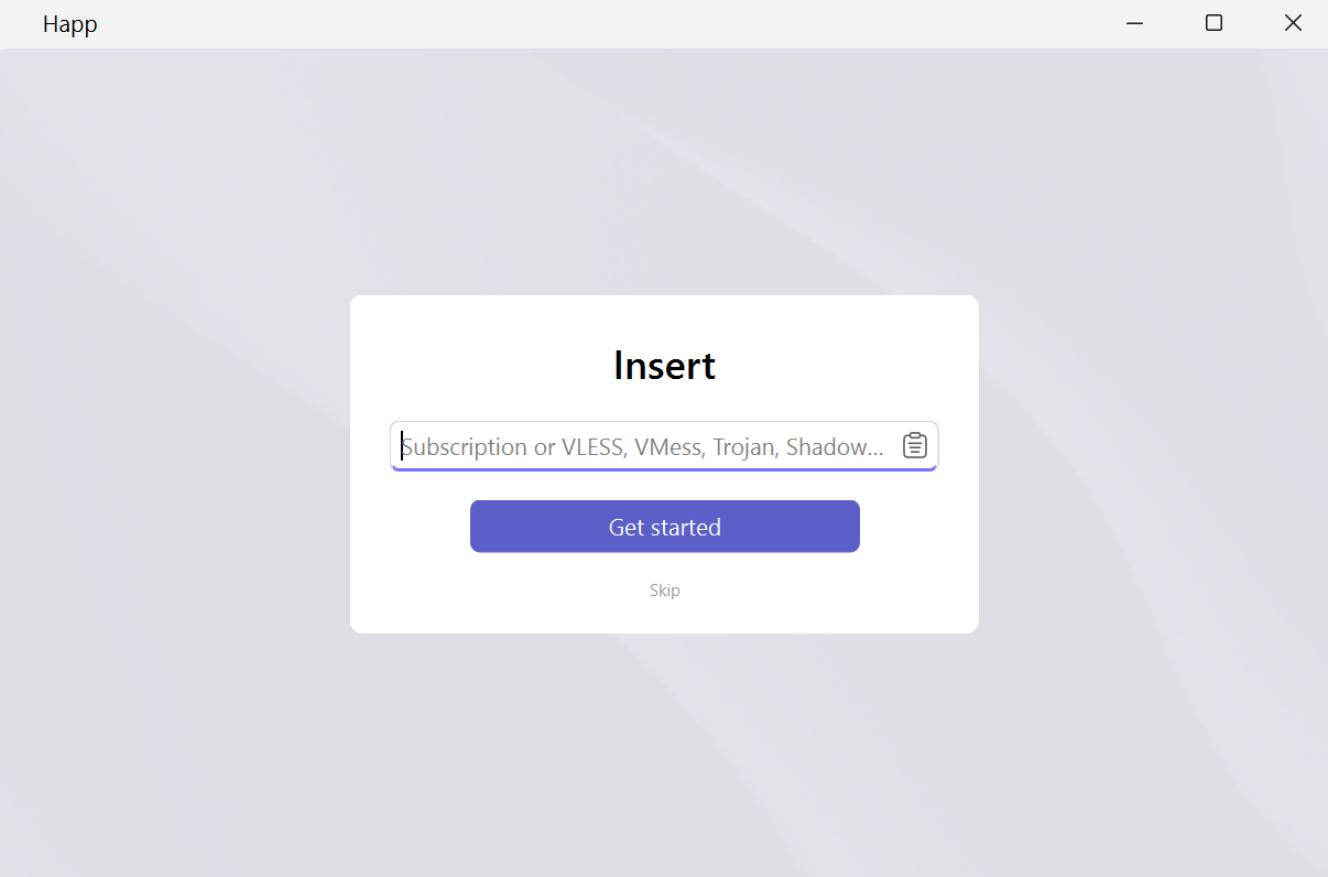 Окно вставки ссылки подписки в Happ