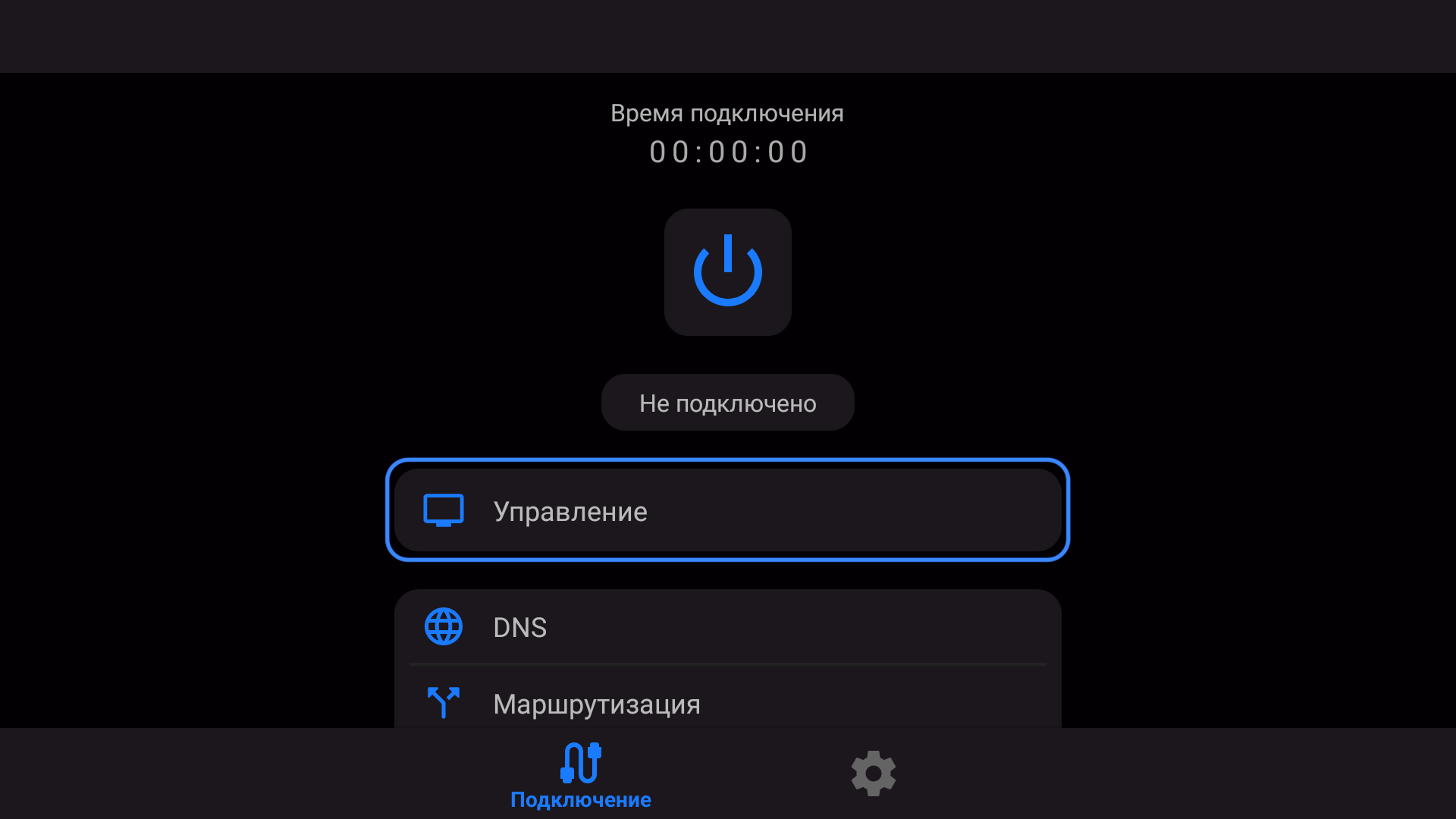 Раздел Управление на главном экране v2RayTun